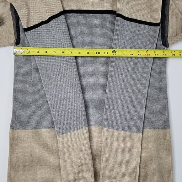 Calvin Klein Colorblock Tan Grey Open Front Long Knit Cardigan Wide Collar Sz S - Picture 11 of 12